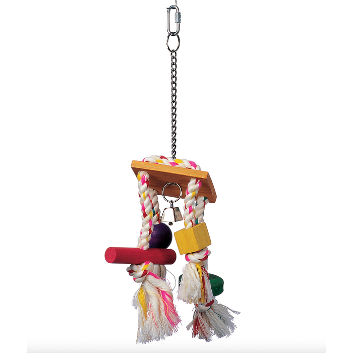 Living World Junglewood Bird Toy - Rope Chime with Bell - Cylinder - Block and Bead