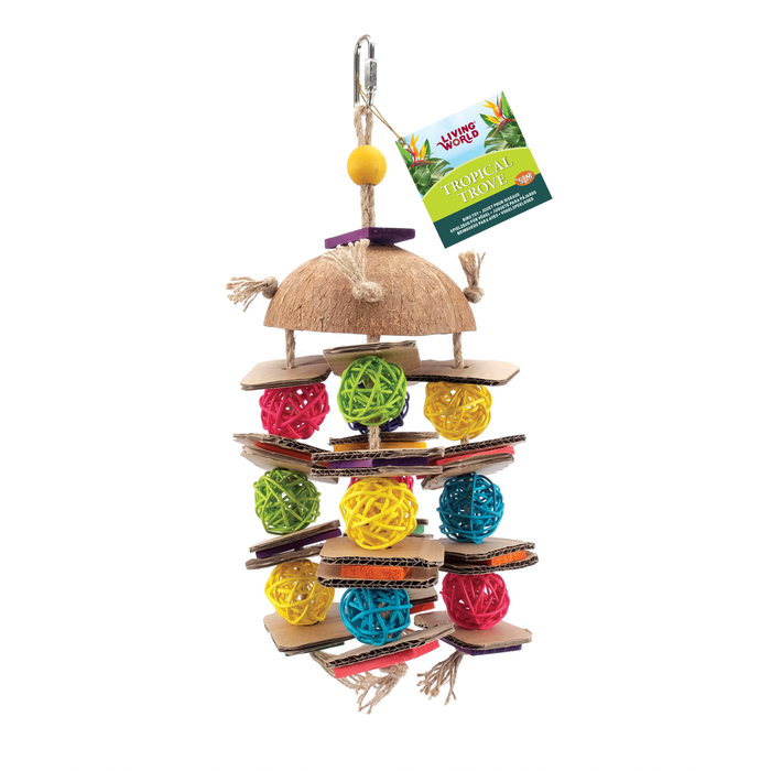 Living World Tropical Trove Coconut with Wicker Balls Bird Toy - 39 x 14 x 14 cm (15.4 x 5.5 x 5.5 in)
